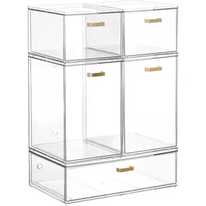 Set of 5 Stackable Drawers, Clear Acrylic Organizer Bins for Beauty Supplies, Perfect for Makeup, Undersink,, Cabinet,Pantry Organization and