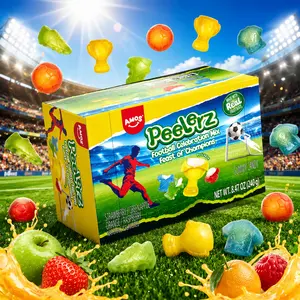 AMOS Peelable Soccer Peelerz Football Celebration Mix Gummy Candy, -Shaped Fruit Gummies, Strawberry/Orange/Raspberry/Green Apple Flavors, 8.47oz