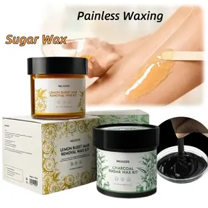300g Natural Sugar Wax Kit, Hair Removal Vegan, Hypoallergenic, No-heat Formula Waxing Sugar Paste, 2 Rubber Spatulas, 12 Reusable 100% Cotton Strips, 1 Pre-wax Cleansing & Sugar Wax