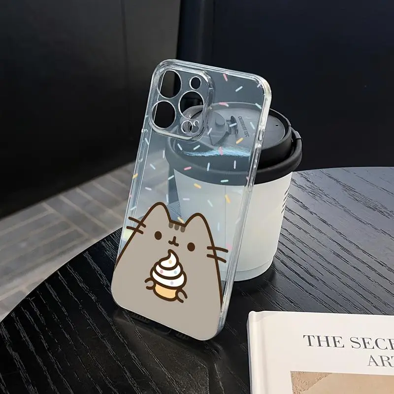 A Cute Pusheens Phone Case That Features Ice Cream, Compatible with for Samsung  iphone Models 17 16E, 16, 15, 14, 13, 12, 11 Pro Max, X, XR, XS Max, 8, And 7 Plus, Made of Transparent TPU Soft