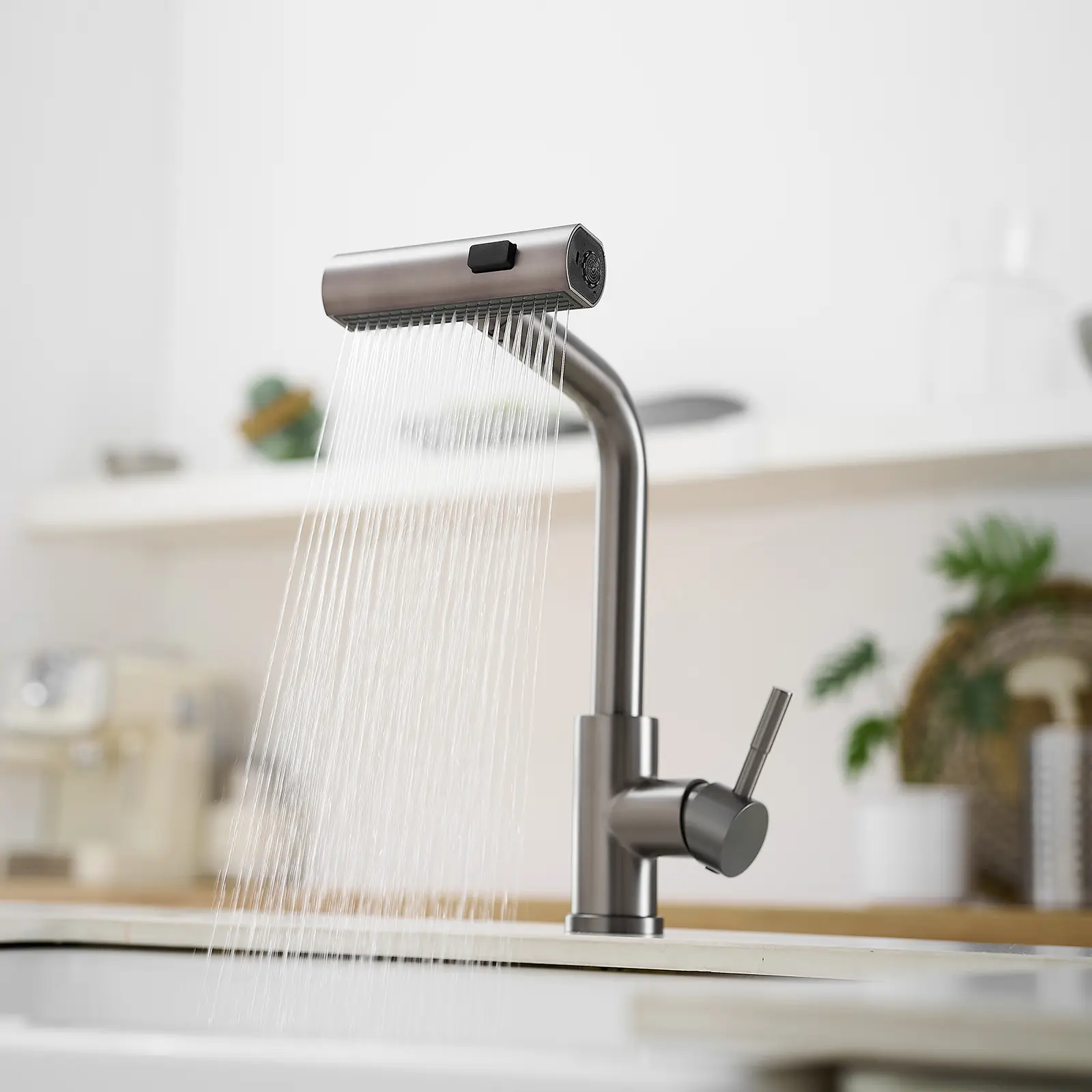 Pull Down Kitchen Sink Faucet 360° Swivel with 3 Spray Modes, High Arc Single Handle Tap, 80mm Extra Long Mount Rod for Thick US Countertops, CUPC Certified Lead-Free Ceramic Valve, Complete Easy DIY Installation Kit