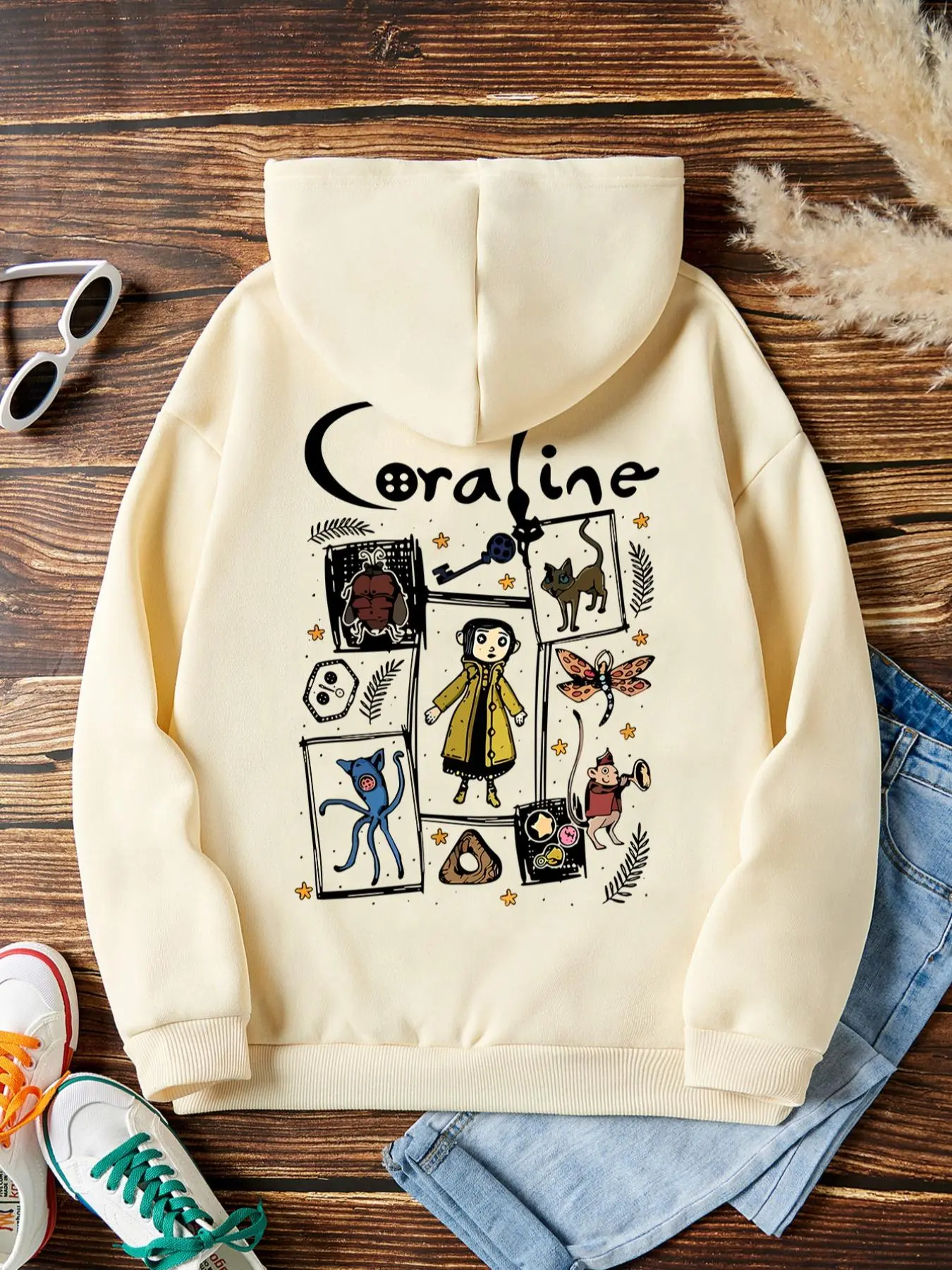 Women's Cartoon Graphic Print Hoodie, Casual Streetwear Pullover, Aesthetic Hoodie, Casual Pullover Hoodies, Casual Cute Trendy Comfy Long Sleeve Hooded Sweatshirt for Fall & Winter, Women's Clothes for Daily Wear
