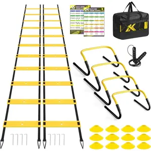 2 Pack Agility Ladder, Soccer Speed  Equipment Set with Total 26 ft Agility Ladder, 12 Cones, 4 Adjustable Hurdles, Jump Rope, for Soccer, Basketball, Football, , Youth, Adults