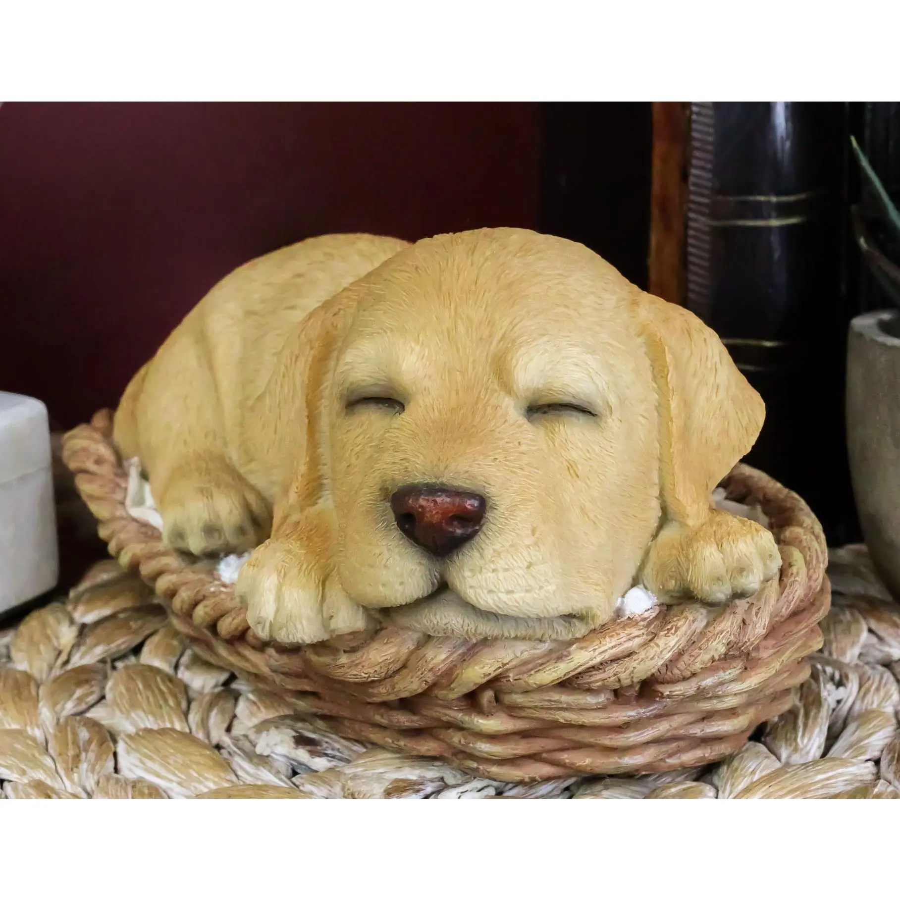 Ebros Lifelike Adorable Labrador Retriever Dog Sleeping in Wicker Basket Statue 6.25" Long Realistic Pet Pal Dog Breed Collectible Resin Decor Figurine