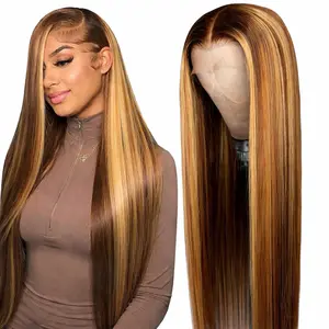 ERQQ Synthetic Lace Front Wig - 13x6 HD Lace, Pre-Plucked, Pre-Cut, Beginners-Friendly, 30In 200% Density, 4/27 Color, Premium Fiber, Vivid Clean Hairline, Tiny Knots, Self-Growing, Headband & Tape Compatible Wear-And-Go Synthetic Material Wig