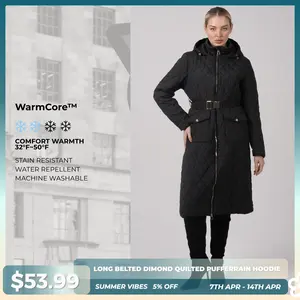 PUFFIT WarmCore Premium Long Dimond Quilted Puffer With Adjustable Belt,Lightweight Diamond Pattern,Warm and Elegant,Adjustable Waist,Effortless Style,Versatile Elegance for Commuting