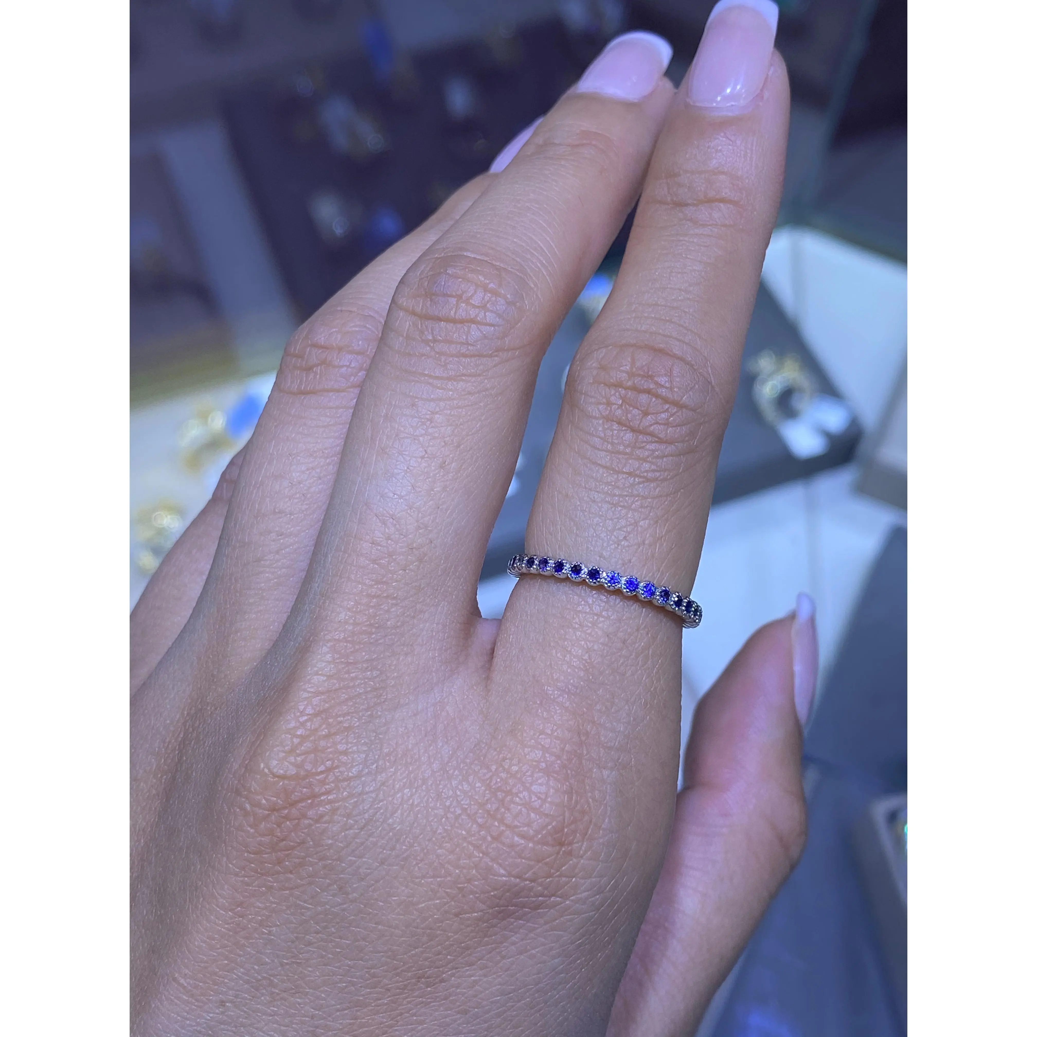 14K Gold Sapphire Art Deco Band