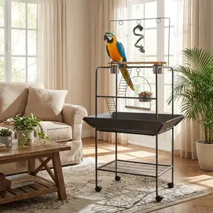 Bird PlayStand, 62 Inch Parrot Stand with Wheels, Bird Stand Activity Play Center with Perches and Ladders, Indoor Outdoor Playground with Swing for Parakeet, Cockatiels Conures Macaw