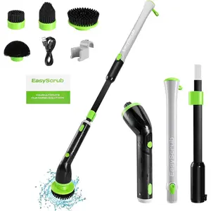 EasyScrub Cordless Electric Spin  -  350 RPM Cleaning with 4 Replaceable Heads, Adjustable Extension Handle, IPX7 , Ideal for Shower, Tiles, Tubs, and Grout