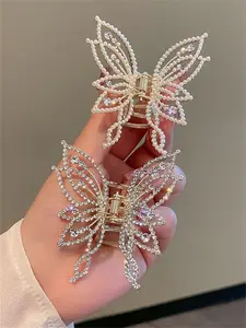 1 piece of ladies' sweet and elegant rose gold butterfly hair clip, low-key luxury inlaid with sparkling rhinestones and pearls, suitable for daily travel, party and party matching hair accessories and claws