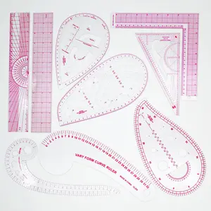 Clear Metric Sewing Ruler Set, 9 Pieces French Curve Ruler Plastic Pattern Sewing Rulers Clear Cutting Drawing Tool Metric Curve Shaped Rulers for Beginners Tailors Designers Embroidery