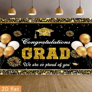 Graduation & Congrats Grad Backdrop – Classic Festive Theme Tapestry, Wall Hanging, Photography Background, Polyester HD Print, Home, Garden, Party, Decor