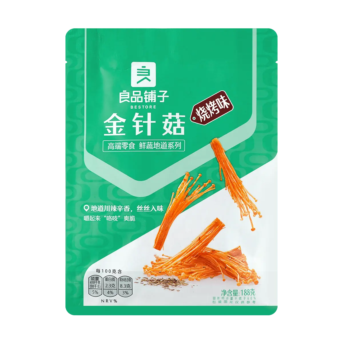 BESTORE Enoki Mushrooms, BBQ Flavor, 188g Pack - Spicy Grilled Snack for Parties & Outdoor Adventures