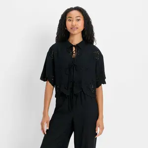 Women's Short Sleeve Embroidered Tie-Front Blouse - Future Collective Women's Short Sleeve Embroidered Tie-Front Blouse - Future Collective