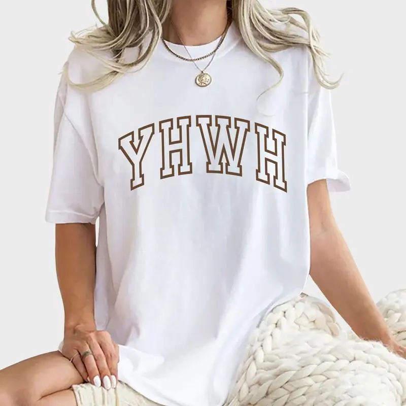 [100% Cotton] YHWH Shirt, Varsity YHWH Tee, Yahweh Shirt, Aesthetic Christian Tee, Jesus Apparel, Religious Outfit For Women, Christian Believer Gift Shirt, Bible Verse Tee, Comfort Cotton Unhinged Tee, Casual Women'S Tops, Overs T-Shirt  funny shirt