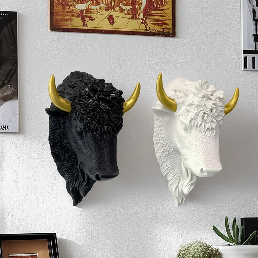 Bison Head Wall Decor Horns, Vintage Luxury Style, 3D Textured Details, Wall Hanging Decoration, Living Room Decorations, Home Decor Gift, Interior Wall Decor, Decorative Wall Art