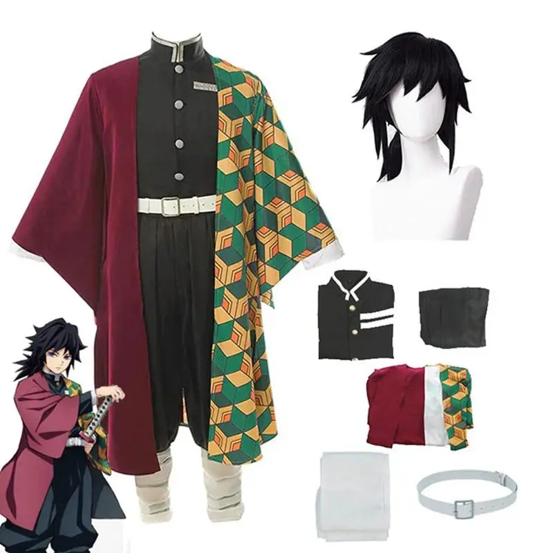 Anime Kimetsu No Yaiba Tomioka Giyuu Cosplay Wear Complete Outfit - Adult & Child Fabric Suit, Uniform, Wig, Accessories - Home Decor Party Gift, Uniforms, Set Pack