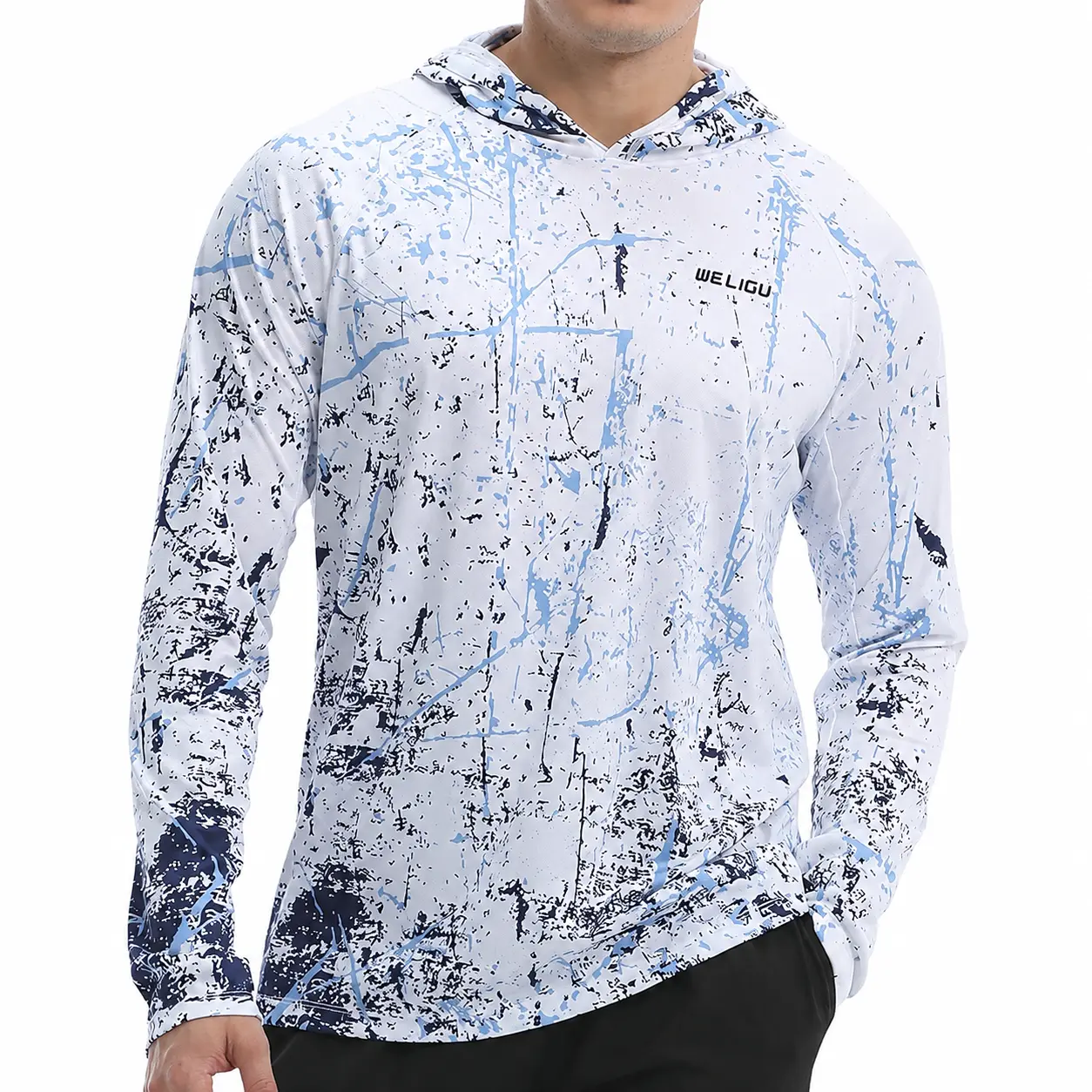 WELIGU Men's UPF 50+ Sun Hoodie, Lightweight Quick-Dry Long Sleeve for Fishing, Beach, Water Sports and Outdoor Work