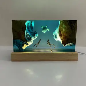 Ocean Resin Handicrafts, Turtle and Diver High-End Decorative Gift Ornament, Unique Home Decor Light, Perfect Unique Gift Idea, Figures