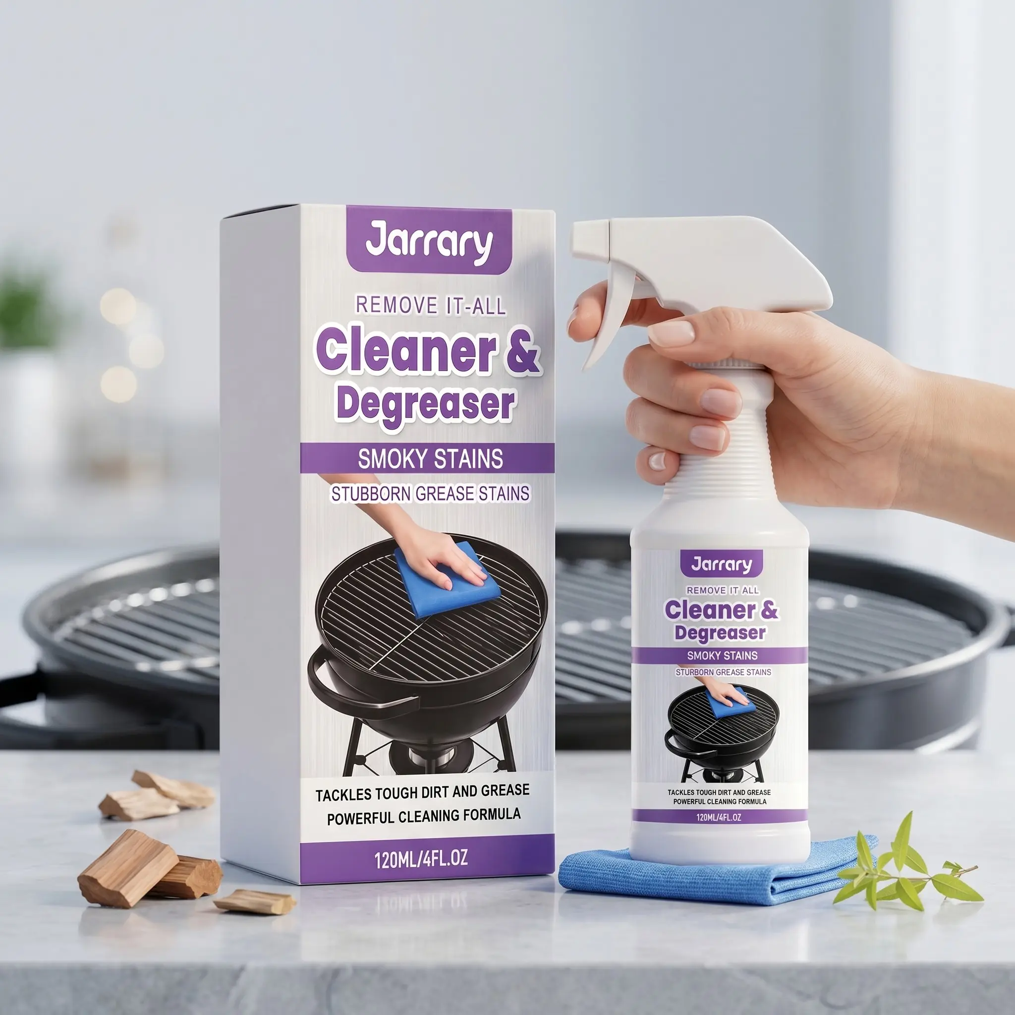 Jarrary Powerful BBQ Grill Cleaner Spray, Heavy Oil Stain Remover, Quick Dissolve, Gentle on Surface, Outdoor Cleaning Solution