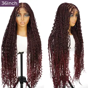 SuperNova #1B/Bug 36 Inches Full Lace Premium Synthetic Fiber Bohemian Box Braided Wigs Knotless