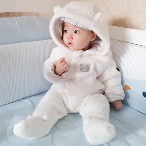 Unisex Baby Clothes Winter Coats Fleece Footie Romper Cute Bear Newborn Infant Jumpsuit Snowsuit Bodysuits for Baby Clothing Hooded Graphic Design Warmth