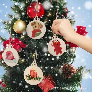 10pcs DIY Wooden Christmas Balls Decoration Round Craft Baubles Tags Hanging Ornament for Christmas New Year Pendant Decor