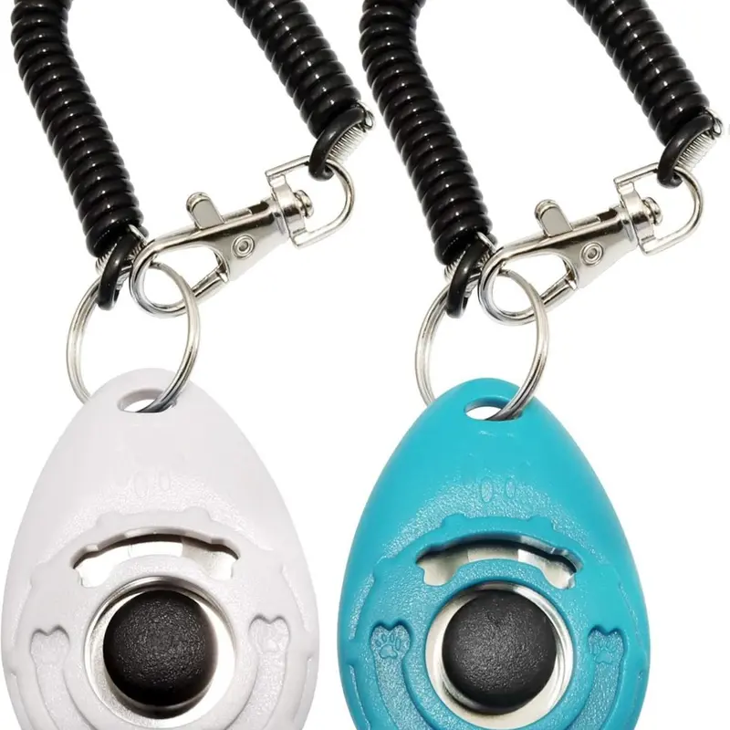 Portable Pet Training Clickers (2-Pack, White & Lake Blue) with Wrist Strap for On-the-Go, Loud Sound Puppy Training Tools to Correct Bad Behavior, Science-Based Teach for Dogs, Cats & Birds