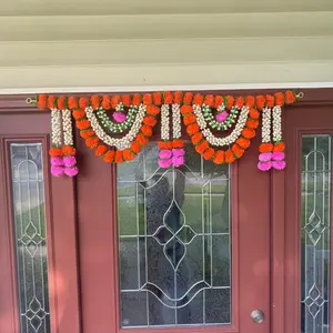 Sacred Marigold Jasmine Toran | Elegant Handmade Fabric for Diwali, Pooja, Navratri | Versatile 44-Inch Decor | Cherish Traditions