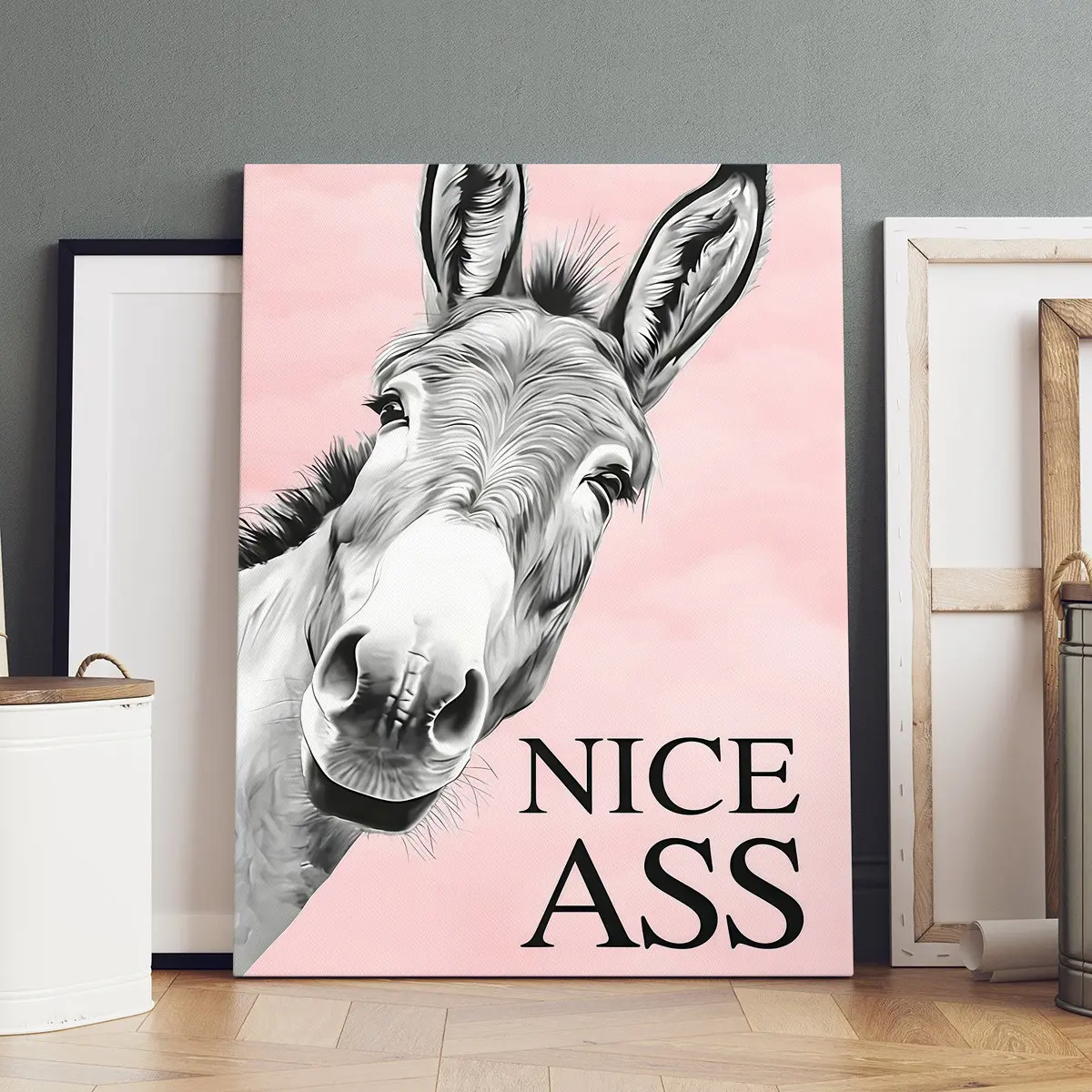 1 Count wooden frame canvas, "NICE ASS" fun poster, funny animal decoration, Valentine's Day poster, fashion decoration, Modern home poster, beautifully printed canvas, suitable for living room and hallway wall art