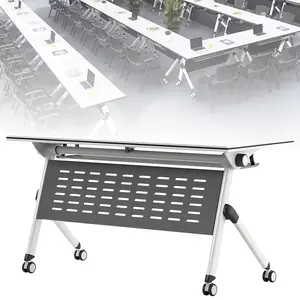 R Shape Conference Table Training Desk with Fire Safety Label Structured Layout for Group Discussions & Presentations