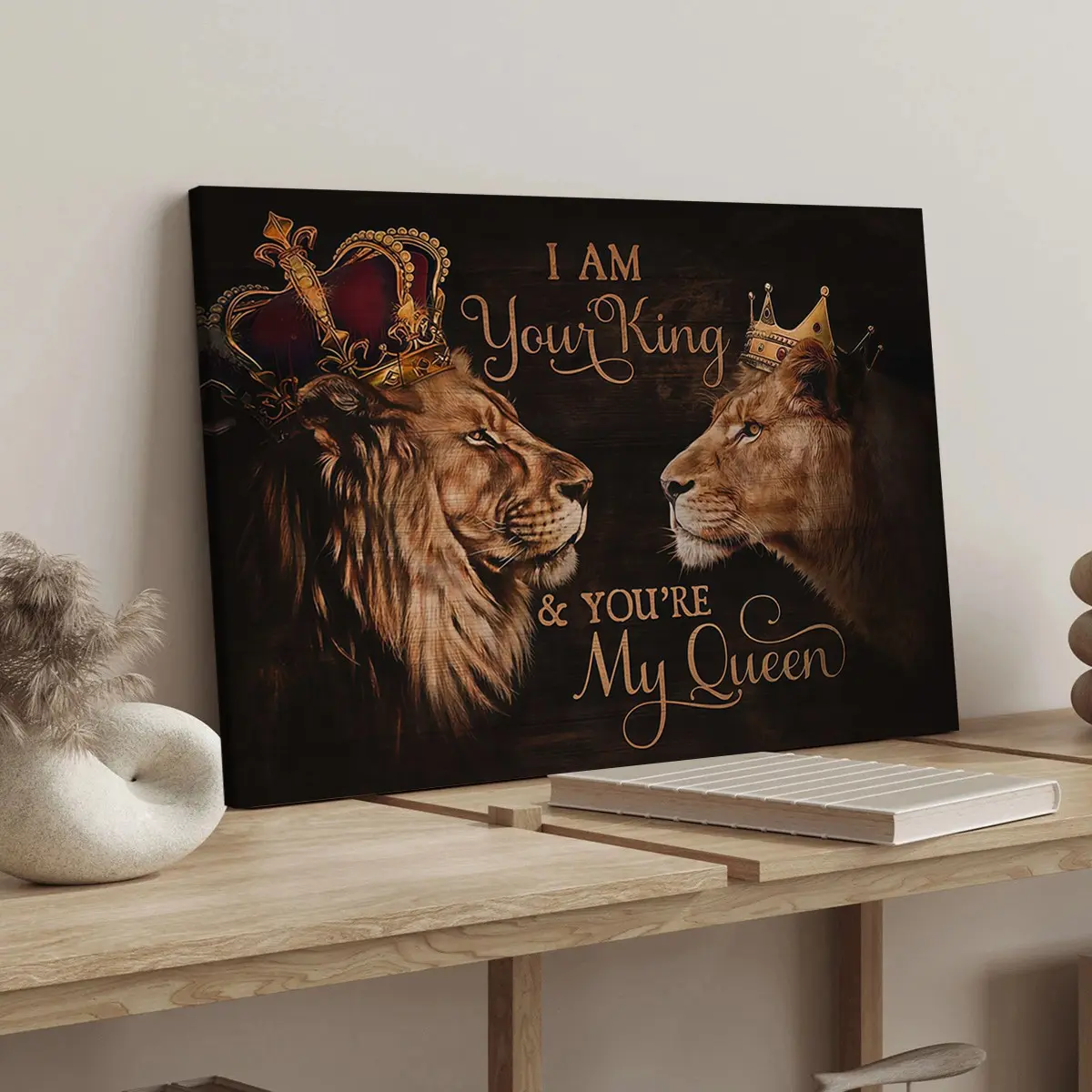 1 Count wood frame canvas, Crown Double Lion Poster, Romantic Art Deco, Fashion Poster, Exquisite bedroom mural, Modern Art Deco, Perfect for hallway wall decoration, Ideal gift, waterproof, print