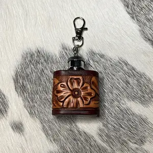 Leather Purse Charm with Floral Embossing and Secure Clip for Easy Attachment