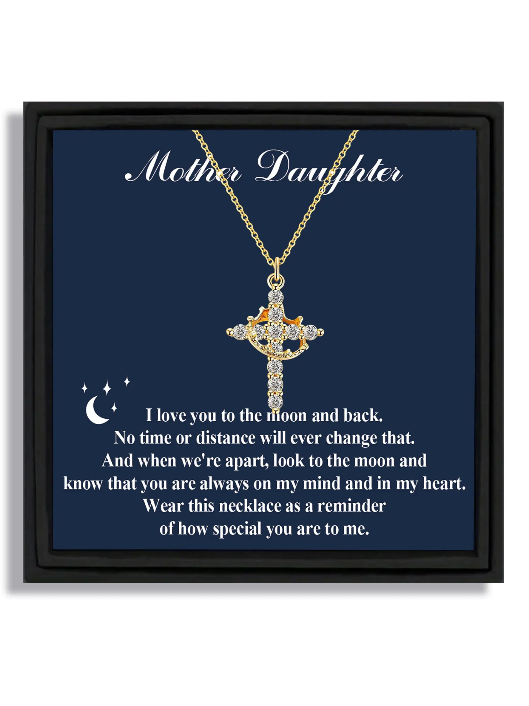 1 piece mother and daughter Heart Shaped High End Necklace heart crown cross pendant necklace holiday gift for Mother's Day birthday to mom with blessing card and box