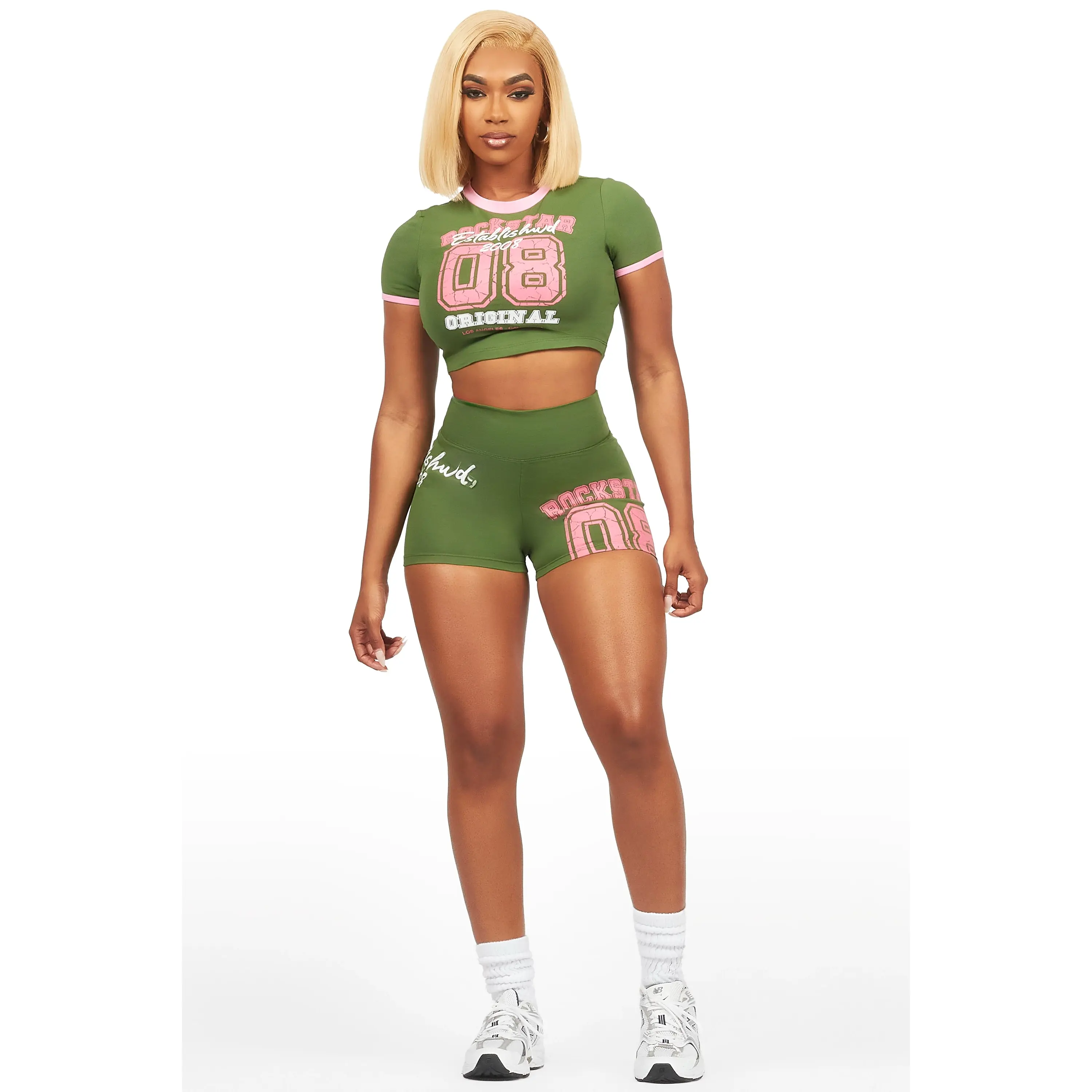 Novena Olive Crop Bike Short Set