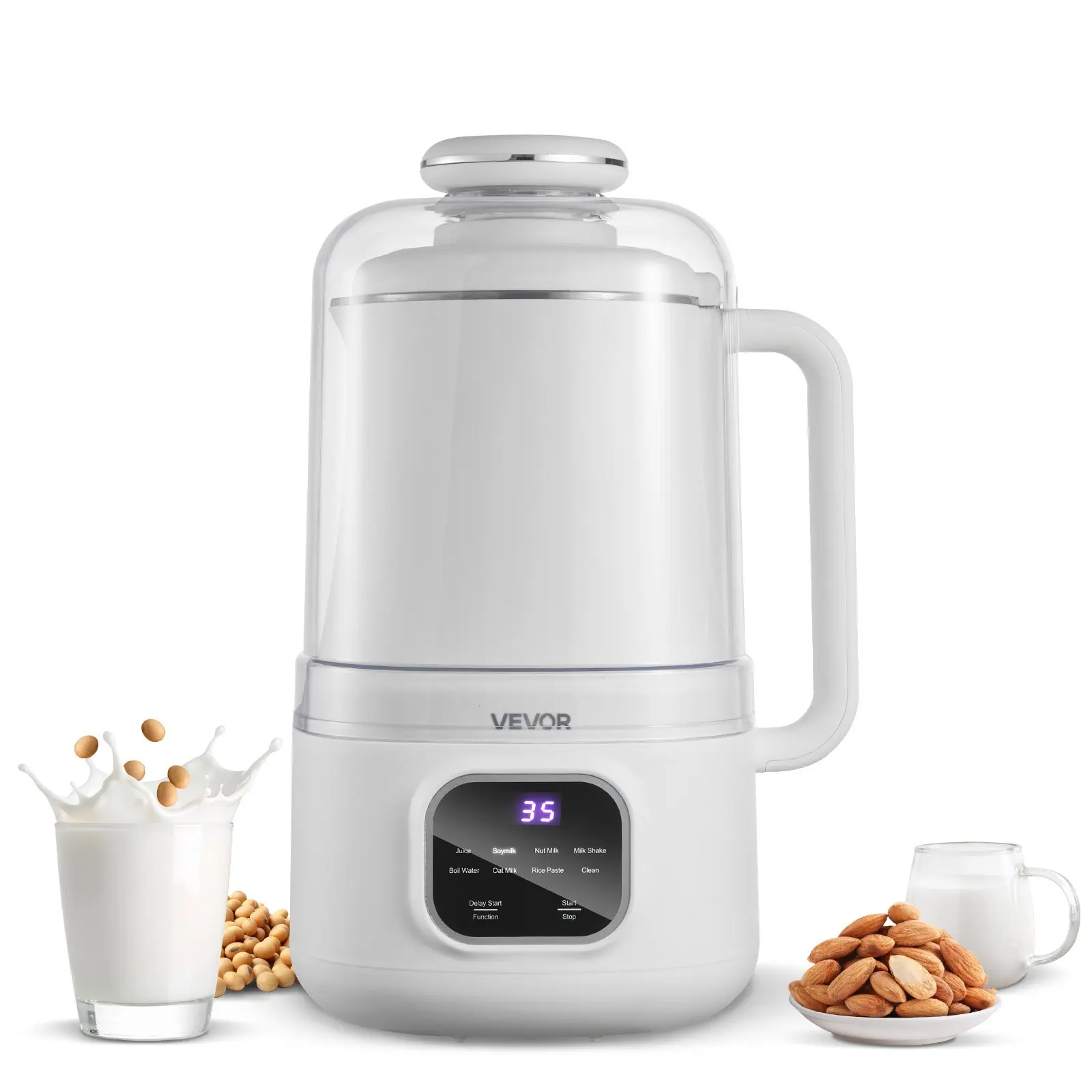 【Summerfinds】VEVOR 8-Function Heatable Nut Milk Maker, 34oz High-Capacity, 200W Blending, 800W High-Power Heating, 360-Degree Coverage, Self-Cleaning, 12-Hour Timer, Corded Modern Design, Standard Plug, Boil Water for Homemade Plant-Based Beverages