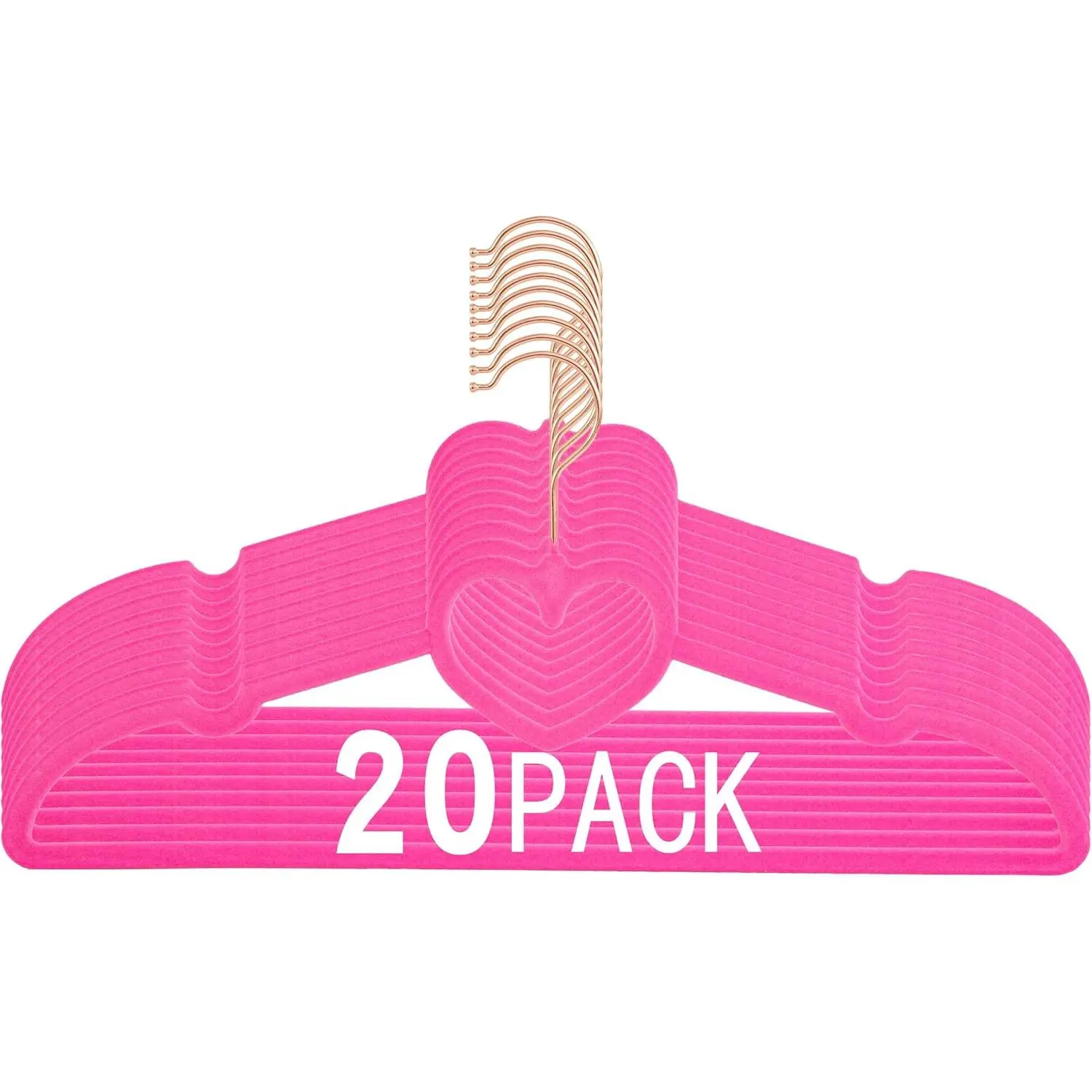 Hangers 20 Pack, 360 Swivel Rose  Hooks, 16" Non Slip Felt Hanger, Space Saving Clothes Hanger, Durable & Cute Flocked Heart Hanger for Adult (Hot )