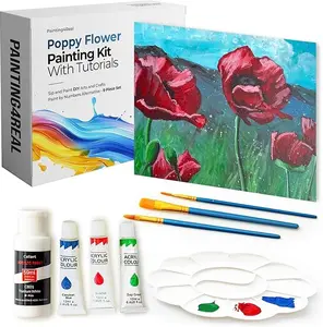 DIY Poppy Field Acrylic Painting Kit with Video Tutorials - 9pc Art Set for Adults and Beginners