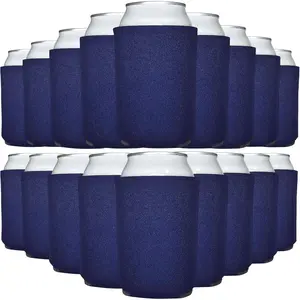 Bulk Blank Beer Can Cooler Sleeves (50-Pack) Sublimation Blanks for Vinyl Plain Soft Foam Can Sleeves Coolers for Soda Cans & Bottles Black, White, Assorted Solid Color (Navy Blue)