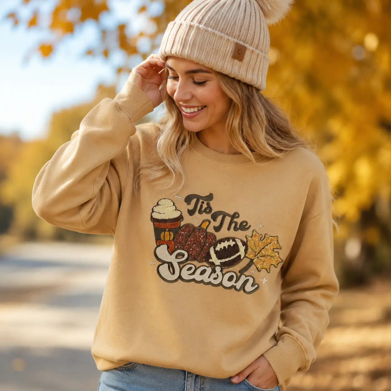 Love in Faith Women's Tis the Season Embellished Sweatshirt, Cozy Cotton Blend Fleece Holiday Fashion Apparel, Machine Wash