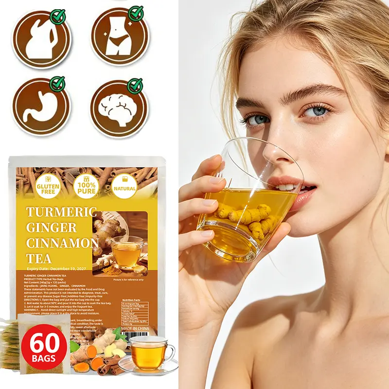 Premium Turmeric Ginger Cinnamon Rice Tea Bags, 60/120 Count Eco-Friendly Sugar-Free Caffeine-Free Vegan Loose Leaf Tea with Natural Flavor & Anti-Inflammatory Benefits, Beverage for Vegan Consumers