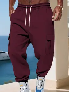Men's Heavyweight Fleece Lined Cargo Pants, Loose Fit Casual Outdoor Workwear Joggers, Fall Winter American Style Warm Sweatpants with Pocket