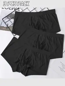 3-piece color set of men's athletic boxer briefs, breathable and comfortable high-elasticity cotton briefs, soft and quick-drying with an independent pocket elephant trunk design, suitable for daily use and casual occasions, Casual style underwear