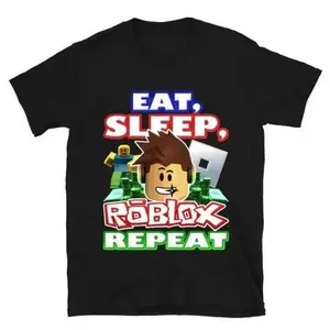 Premium 100% Cotton Eat Sleep Repeat Game Tee | Youth Funny Block World Gamer T-Shirt | Retro Brick Character Crewneck Short Sleeve Shirt, Soft Comfortable Loose Fit Casual Top