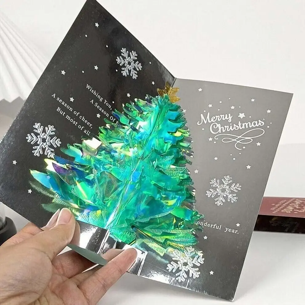 Christmas Tree 3D PopUp Card Xmas Sparkling Holiday Greeting Card Gifts New Year with Glittering Leaves and Snowflake Accents for Festive Greetings
