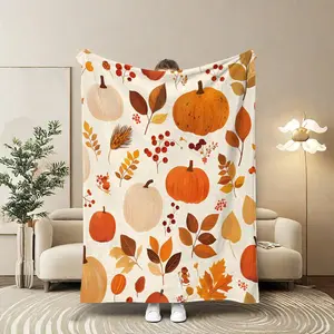 Fall Pumpkin Print Blanket, 1 Count Modern Style Soft Comfortable Throw Blanket, Travel Sofa Bed Blanket, Office Home Decoration, Birthday Gift Blanket, Decorative Giftable Blankets