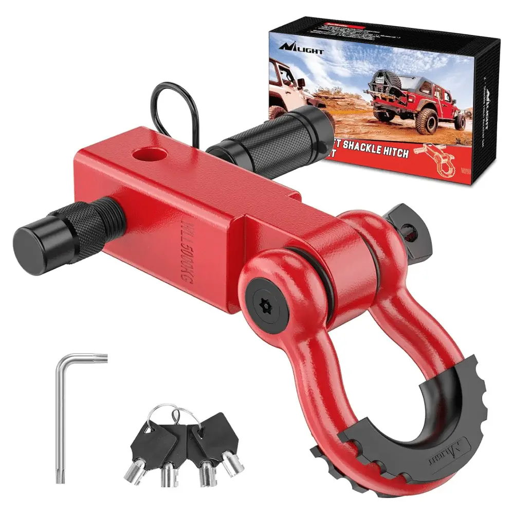 Nilight Heavy Duty 2-In Hitch Receiver Set - Off-Road Recovery Hardware Accessory with Anti-Theft Lock, Drop Forged Shackle, Bumper Safe Design, Dual Holes for Hitch Mounting, High Load