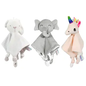 3-piece baby comfort blanket set, soft and comfortable, suitable for both baby boys and girls, plush animal comfort blanket set/elephant + rabbit + unicorn combination.