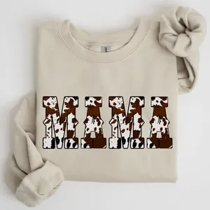 Mama Cow Print Western Country Varsity Retro Vintage Sweatshirt Crew Neck Women's Crewneck Premium Graphic Sweatshirt