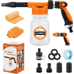 16 IN 1 Wash Foam Gun, Foam Cannon,Adjustable Hose Wash Sprayer with 2.5 to 6 Bars Foam Blaster,Wash Mitten &Towel,Suitable for Cleaning and Garden Use with 1/2” Quick Connector